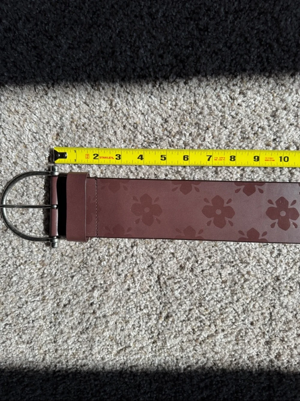 Laura Ashley Leather Wide Floral-Embossed Belt With Silver Tone Buckle